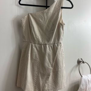 One shoulder cream snakeskin romper